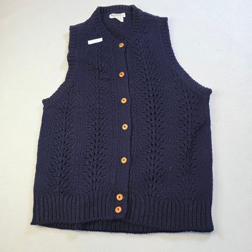 Vintage Campus Casuals California Navy Blue Knit Sweater Vest Pointelle Large